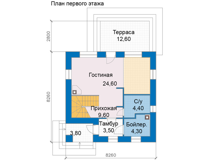 Планировка первого этажа :: Проект дома из кирпича 49-39