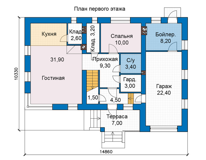 Планировка первого этажа :: Проект дома из кирпича 49-42