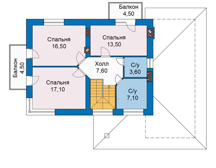 Планировка второго этажа :: Проект дома из кирпича 49-42