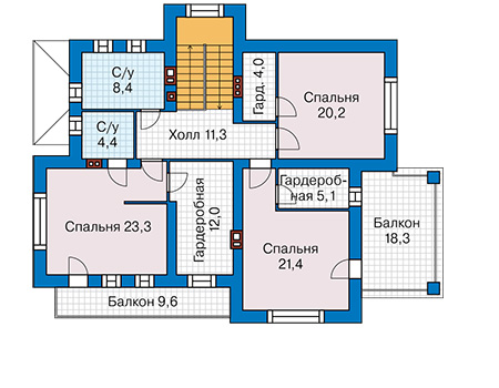 Планировка второго этажа :: Проект дома из кирпича 49-52