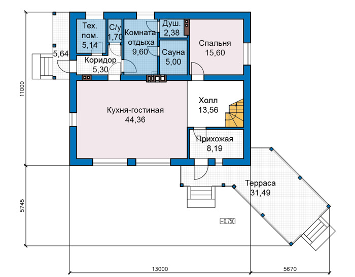 Планировка первого этажа :: Проект дома из кирпича 49-60