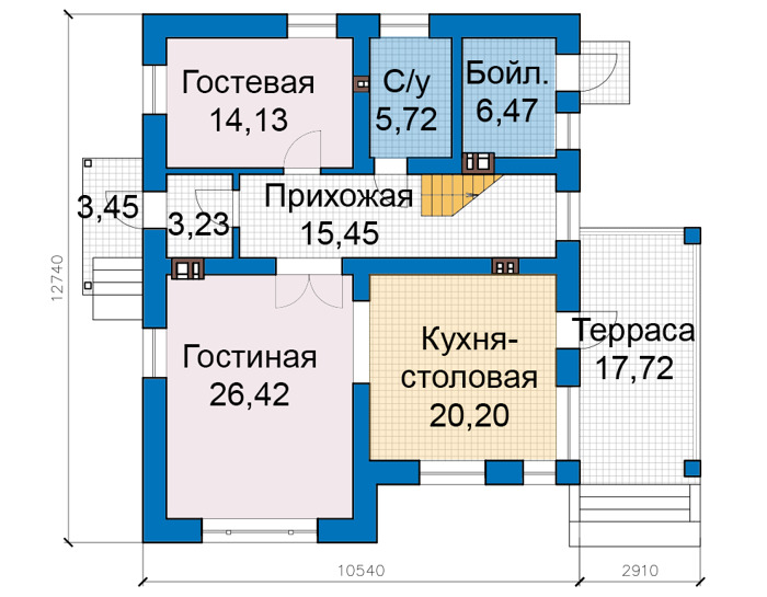 Планировка первого этажа :: Проект дома из кирпича 49-63