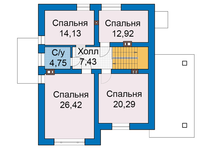 Планировка мансардного этажа :: Проект дома из кирпича 49-63