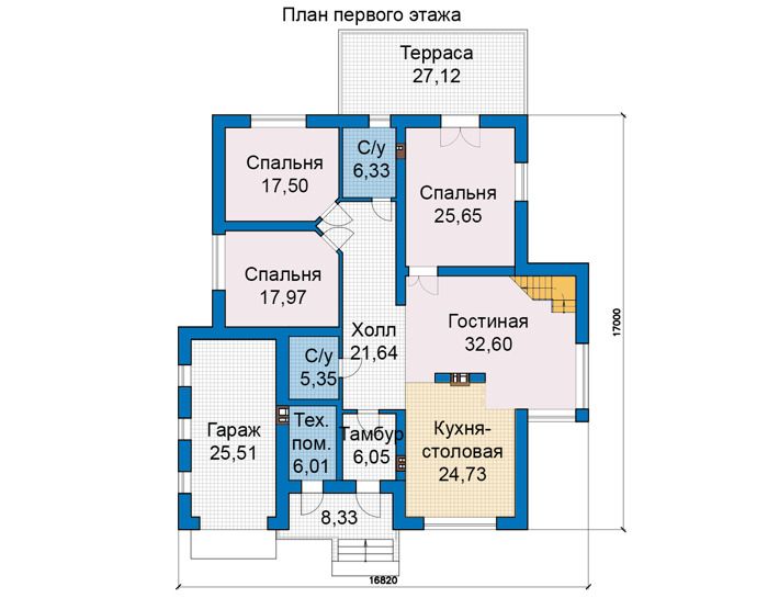 Планировка первого этажа :: Проект дома из кирпича 49-65