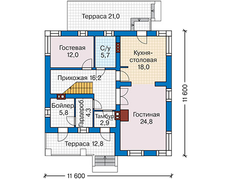 Планировка первого этажа :: Проект дома из кирпича 49-95