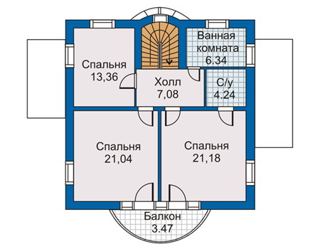 Планировка второго этажа :: Проект дома из газобетона 50-04