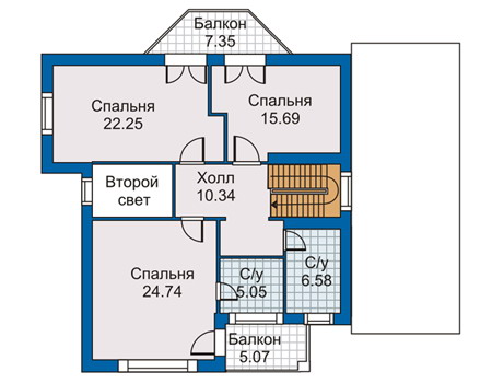 Планировка второго этажа :: Проект дома из газобетона 50-05