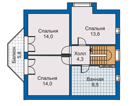 Планировка второго этажа :: Проект дома из газобетона 50-09