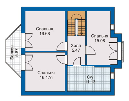 Планировка второго этажа :: Проект дома из газобетона 50-10