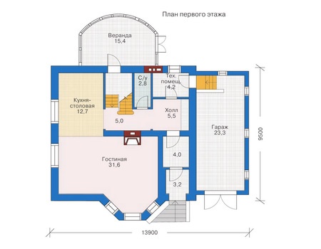 Планировка первого этажа :: Проект дома из газобетона 50-11