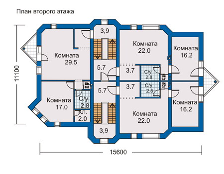 Планировка второго этажа :: Проект дома из газобетона 50-16