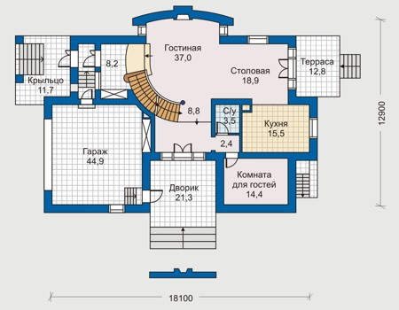 Планировка первого этажа :: Проект дома из газобетона 50-24