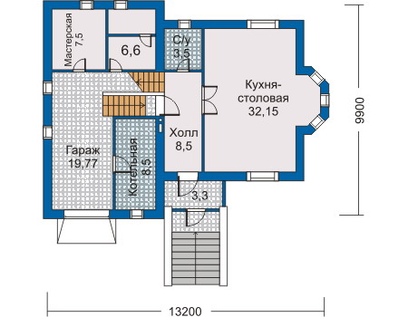 Планировка первого этажа :: Проект дома из газобетона 50-38