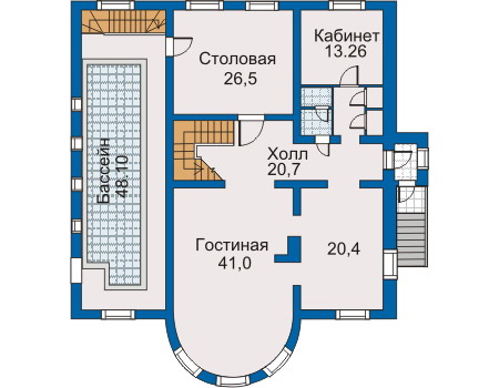 Планировка первого этажа :: Проект дома из газобетона 50-42