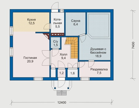 Планировка первого этажа :: Проект дома из газобетона 50-55