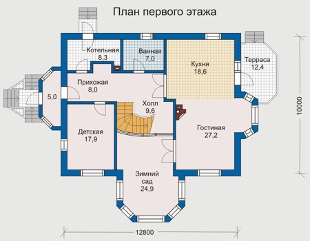 Планировка первого этажа :: Проект дома из газобетона 50-60