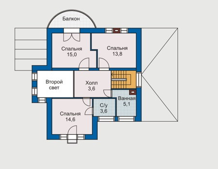 Планировка второго этажа :: Проект дома из газобетона 50-67