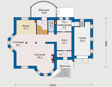 Планировка первого этажа :: Проект дома из газобетона 50-70