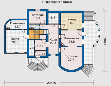 Планировка первого этажа :: Проект дома из газобетона 50-74