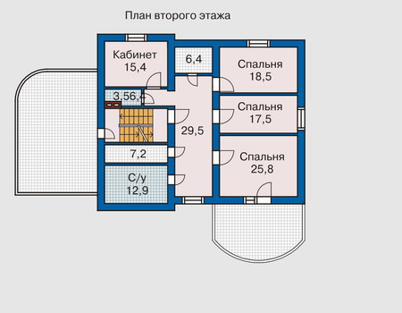 Планировка второго этажа :: Проект дома из газобетона 50-74