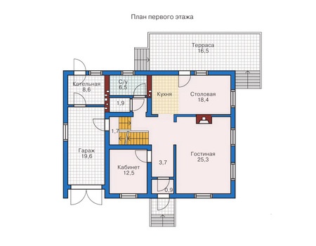 Планировка первого этажа :: Проект дома из газобетона 50-76