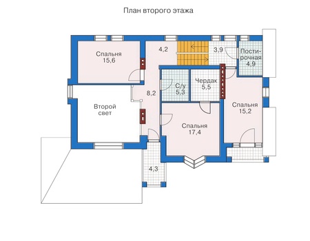Планировка второго этажа :: Проект дома из газобетона 50-92