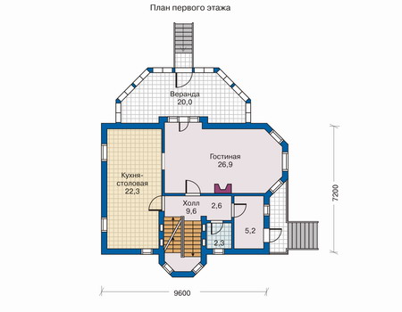 Планировка первого этажа :: Проект дома из газобетона 50-96