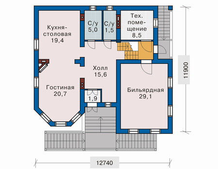 Планировка первого этажа :: Проект дома из газобетона 51-09