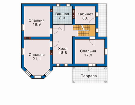 Планировка второго этажа :: Проект дома из газобетона 51-09