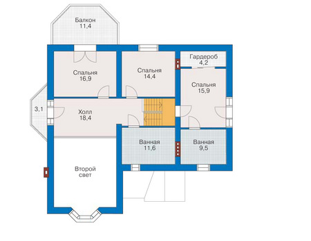 Планировка второго этажа :: Проект дома из газобетона 51-10