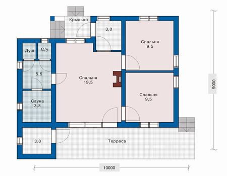 Планировка первого этажа :: Проект дома из газобетона 51-12