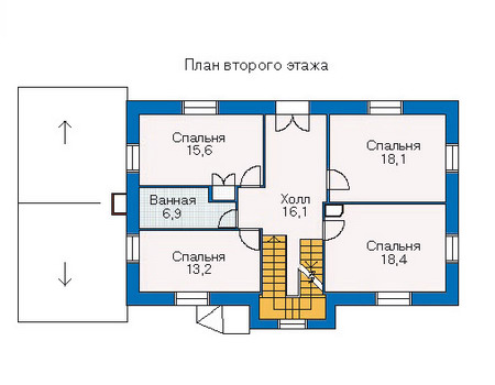 Планировка второго этажа :: Проект дома из газобетона 51-19