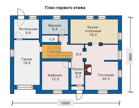 Планировка первого этажа :: Проект дома из газобетона 51-22