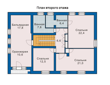 Планировка второго этажа :: Проект дома из газобетона 51-22