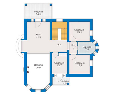 Планировка второго этажа :: Проект дома из газобетона 51-25