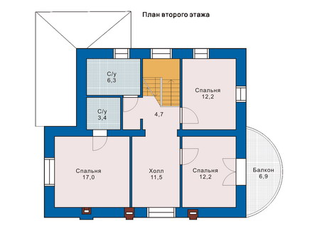 Планировка второго этажа :: Проект дома из газобетона 51-29