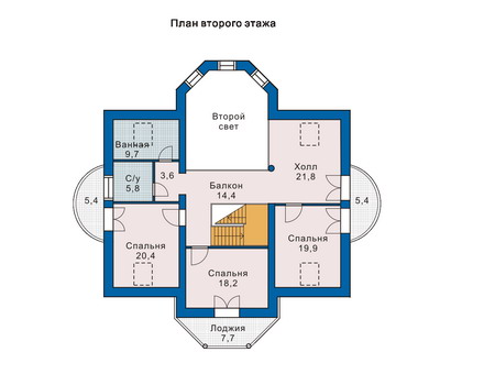 Планировка второго этажа :: Проект дома из газобетона 51-30