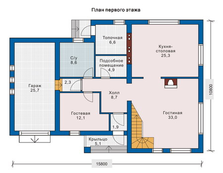 Планировка первого этажа :: Проект дома из газобетона 51-32
