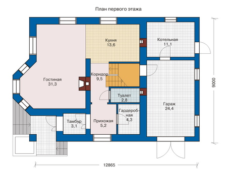 Планировка первого этажа :: Проект дома из газобетона 51-41