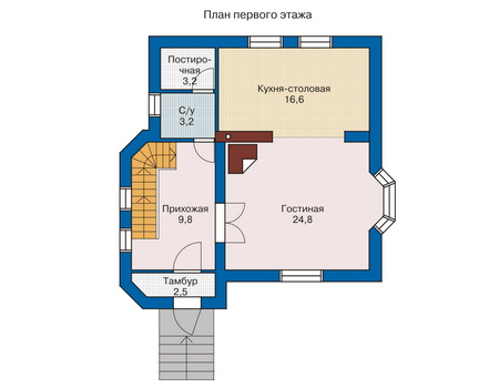 Планировка первого этажа :: Проект дома из газобетона 51-42