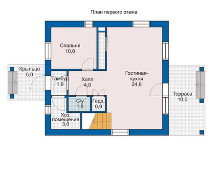 Планировка первого этажа :: Проект дома из газобетона 51-51