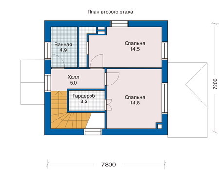 Планировка второго этажа :: Проект дома из газобетона 51-51