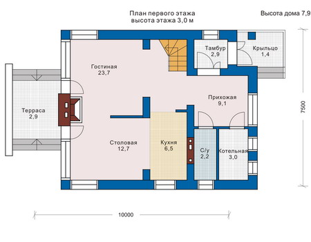 Планировка первого этажа :: Проект дома из газобетона 51-56