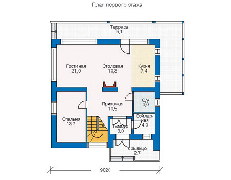 Планировка первого этажа :: Проект дома из газобетона 51-66