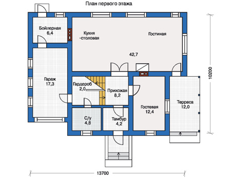 Планировка первого этажа :: Проект дома из газобетона 52-00