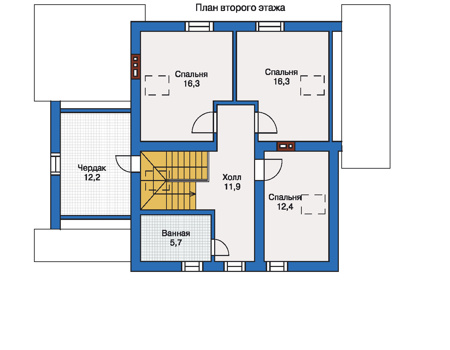 Планировка второго этажа :: Проект дома из газобетона 52-00