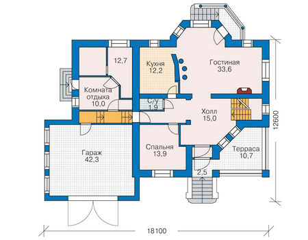 Планировка первого этажа :: Проект дома из газобетона 52-14