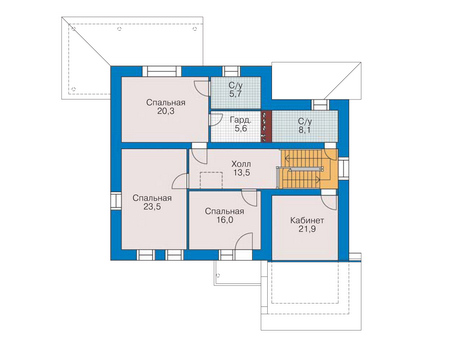 Планировка второго этажа :: Проект дома из газобетона 52-18