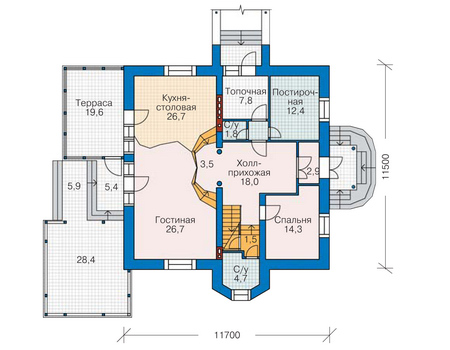Планировка первого этажа :: Проект дома из газобетона 52-22