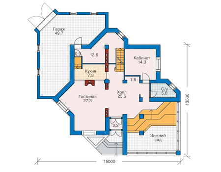 Планировка первого этажа :: Проект дома из газобетона 52-23
